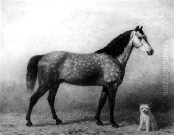 A Horse And A Dog In A Stable Oil Painting by Willem Carel Nakken