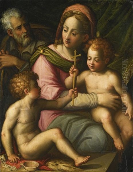 The Holy Family With The Infant Saint John The Baptist Oil Painting by Giovanni Battista di Matteo Naldini