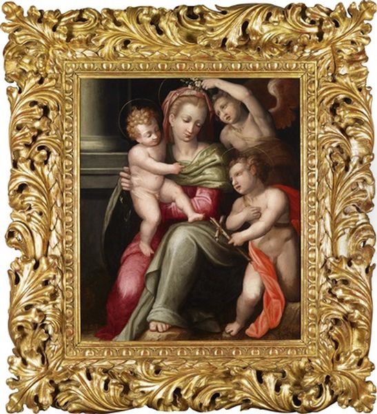 Die Madonna Von Einem Engel Bekranzt Mit Dem Johannesknaben Oil Painting by Giovanni Battista di Matteo Naldini