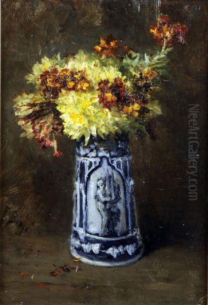 Vase Garni De Fleurs Oil Painting by Frantz Binje