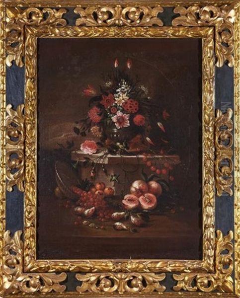 Vase De Fleurs Et Fruits Sur Fond De Paysage Oil Painting by Giacomo Nani