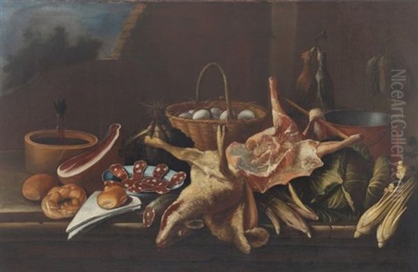 Natura Morta Con Salami, Selvaggina Oil Painting by Giacomo Nani