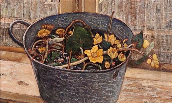 Tub With Flowers Oil Painting by Dirk (Berend) Nanninga