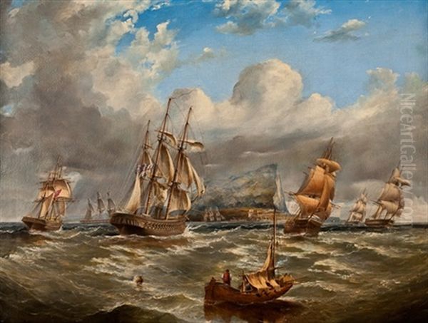 British Naval Vessels Off Gibraltar Oil Painting by George Alexander Napier