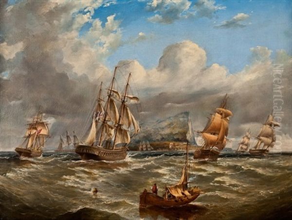 British Naval Bessels Off Gibraltar Oil Painting by George Alexander Napier