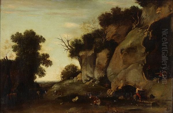 Pastoral At Cave Oil Painting by Filippo Napoletano