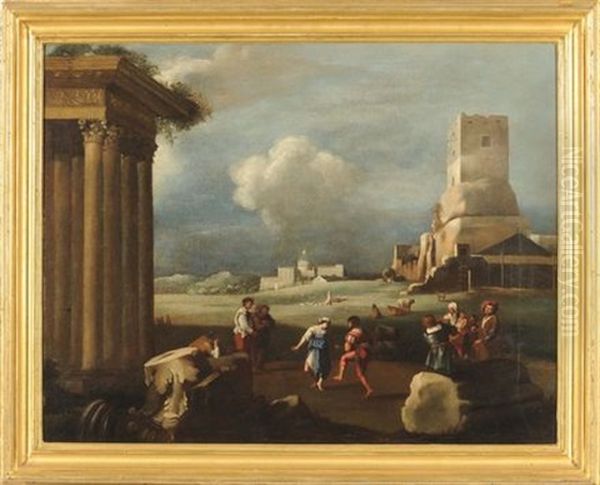 Ballo Popolare Al Foro Con San Pietro Sullo Sfondo Oil Painting by Filippo Napoletano