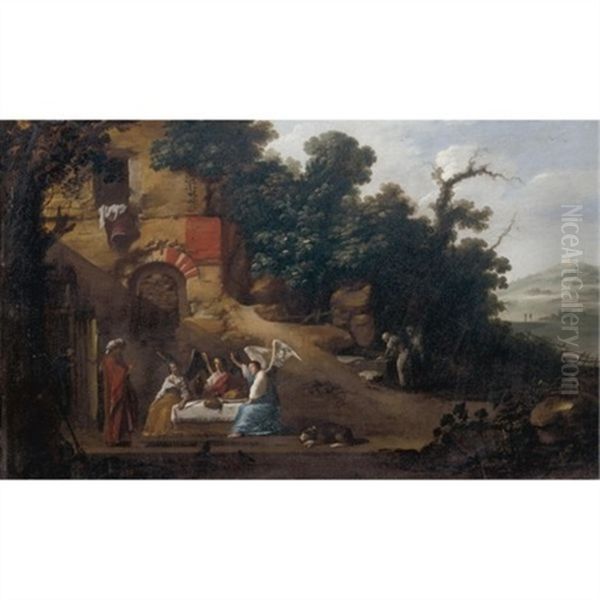 Abraham And The Three Angels Oil Painting by Filippo Napoletano