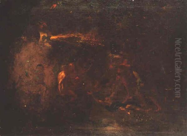 An Infernal Landscape With Two Man Attacking A Third by Filippo Napoletano