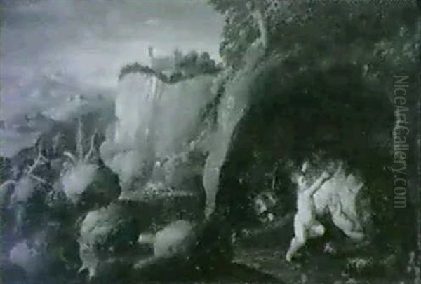 Paysages De Ruines Avec Romulus Et Remus Allaites Par La    Louve Oil Painting by Filippo Napoletano