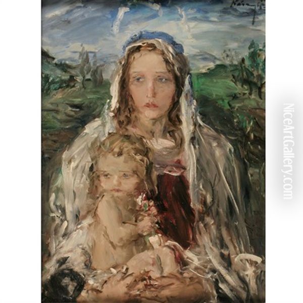 Virgin And Child Oil Painting by Aurel Naray