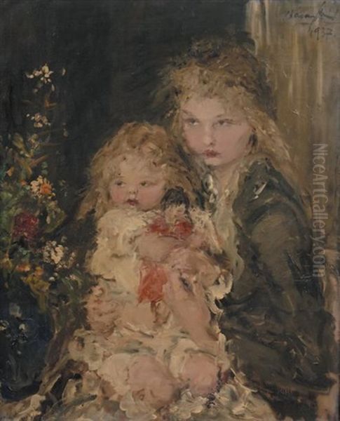 Mere Et Fille Oil Painting by Aurel Naray