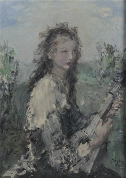 Portrait Of A Girl Oil Painting by Aurel Naray