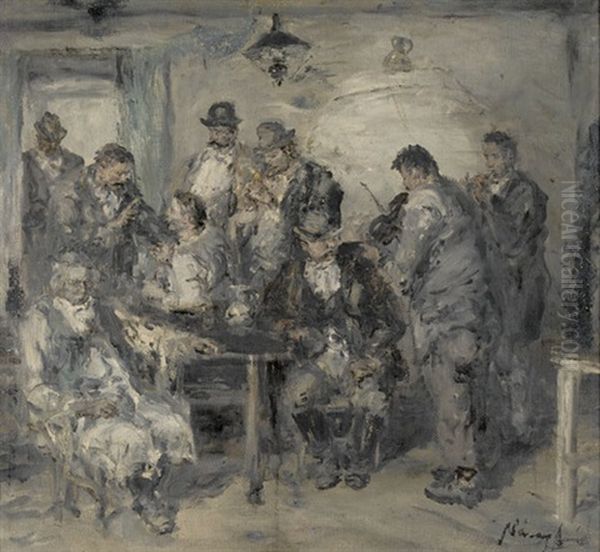 Gesellschaft Mit Musikanten In Einem Wirtshaus Oil Painting by Aurel Naray