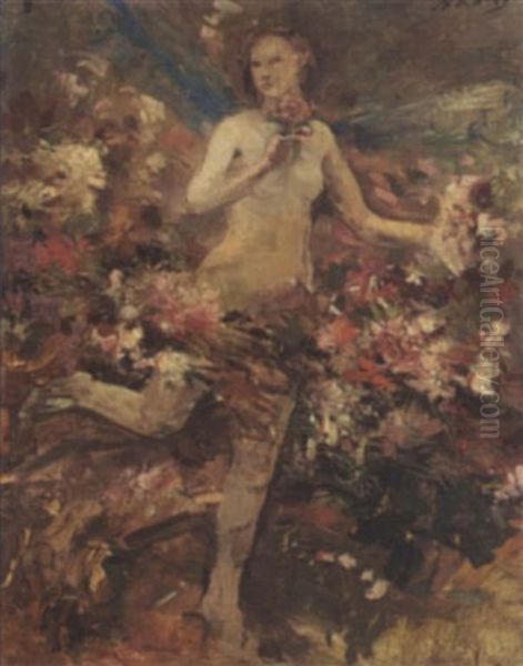 A Flower Girl Oil Painting by Aurel Naray