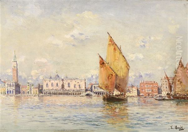 Bateaux Dans La Lagune De Venise Oil Painting by Francois Nardi