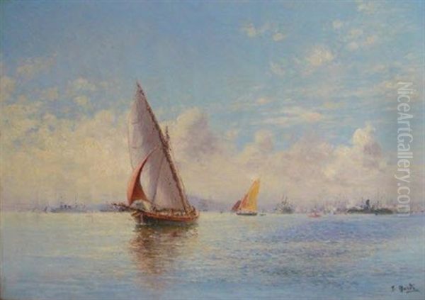 Tartane De Peche, En Fond La Flotte Dans Le Rade De Toulon by Francois Nardi