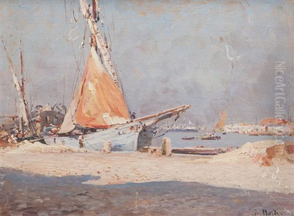 Bateau A Quai Oil Painting by Francois Nardi