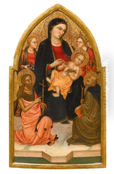 Thronende Maria Mit Kind Und Heiligen (collab W/workshop) Oil Painting by Mariotto Di Nardo