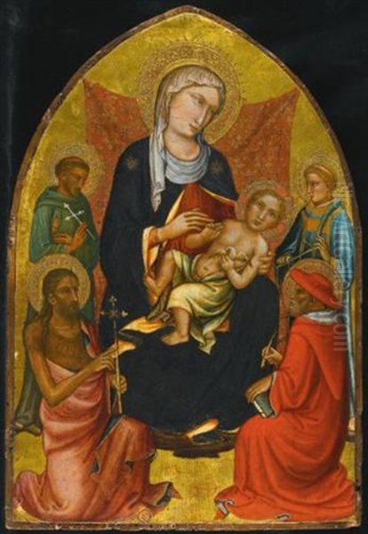 The Madonna And Child With Saints John The Baptist, Francis, Lawrence And Jerome Oil Painting by Mariotto Di Nardo