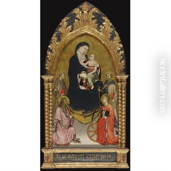 Madonna And Child With Saints John The Baptist, Francis Of Assisi, Anthony Abbot And Catherine Of Alexandria Oil Painting by Mariotto Di Nardo