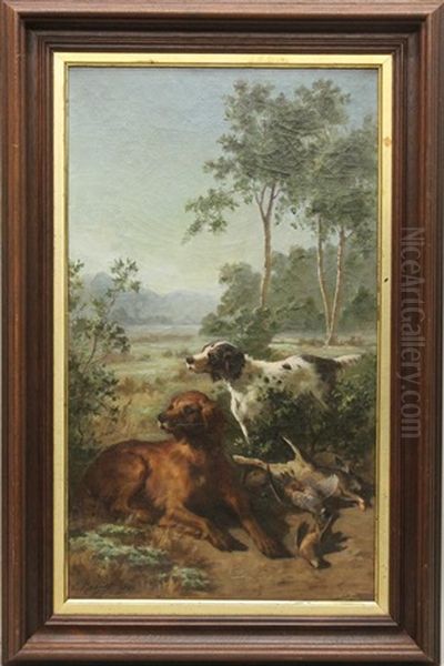 Hunting Dogs With Game Oil Painting by Ernest Etienne Narjot