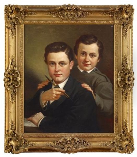 Portrait Of Two Young Boys Oil Painting by Ernest Etienne Narjot