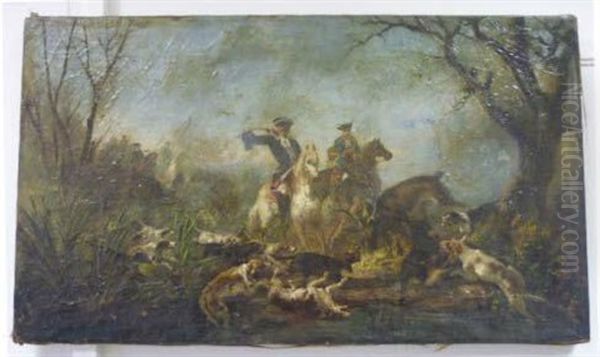 Scene De Chasse A Courre Oil Painting by Ernest Etienne Narjot