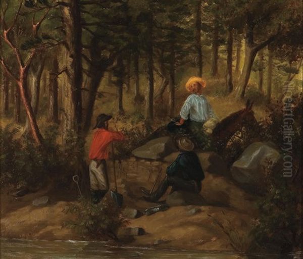 California Gold Miners Oil Painting by Ernest Etienne Narjot