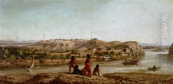 An Outpost Along The Rio Grande River Oil Painting by Ernest Etienne Narjot