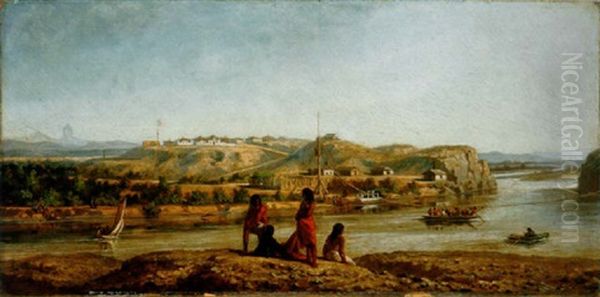 Village Minier Le Long Du Rio Grande Oil Painting by Ernest Etienne Narjot