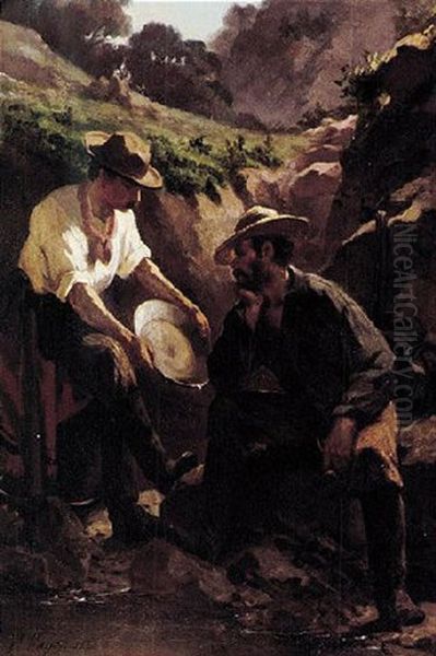 Two Miners Oil Painting by Ernest Etienne Narjot