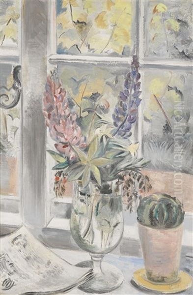 Lupins And Cactus Oil Painting by Paul Nash