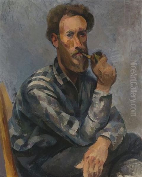 Self Portrait With Pipe Oil Painting by Willard Ayer Nash