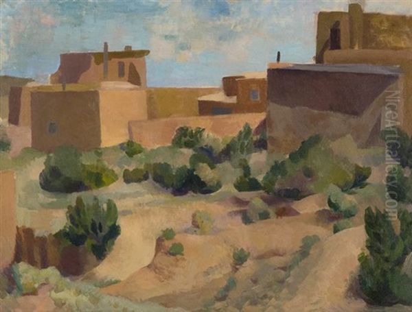 Adobe House Oil Painting by Willard Ayer Nash