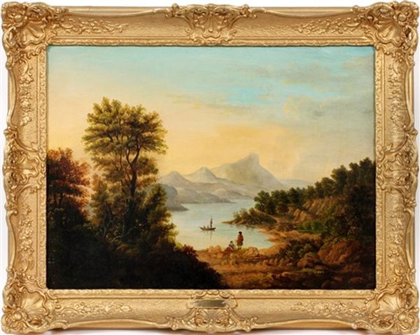 Landscape With Boat & Figures Oil Painting by Alexander Nasmyth