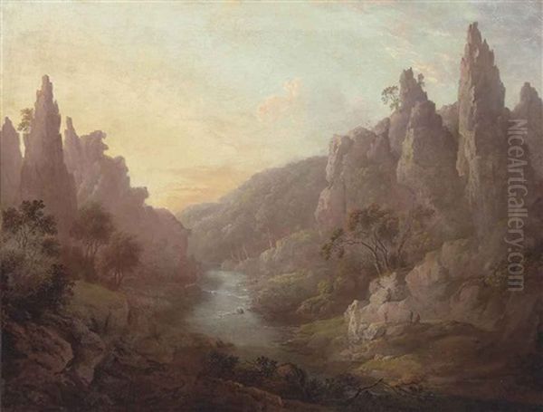 A Capriccio View Of Dovedale, Derbyshire Oil Painting by Alexander Nasmyth