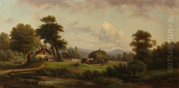 Loading The Hay Wagon Oil Painting by Alexander Nasmyth