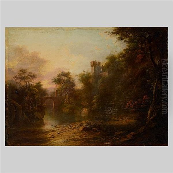 Scottish Landscape With Castle Oil Painting by Alexander Nasmyth