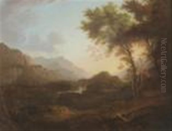 Scottish Landscape With Trees Besides A Bridge Oil Painting by Alexander Nasmyth