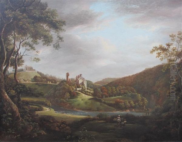 Roslyn Castle With Roslyn Chapel Oil Painting by Alexander Nasmyth