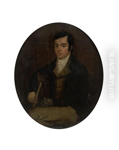 Three-quarter Length Portrait Of The Poet Robert Burns Seated, Holding A Silver-tipped Cane Oil Painting by Alexander Nasmyth