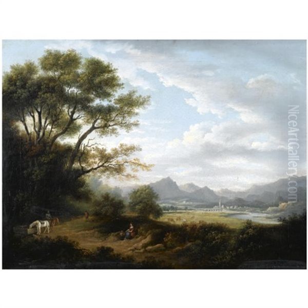 Landscape With Perth Bridge In The Distance (+ Perthshire Landscape; Pair) Oil Painting by Alexander Nasmyth