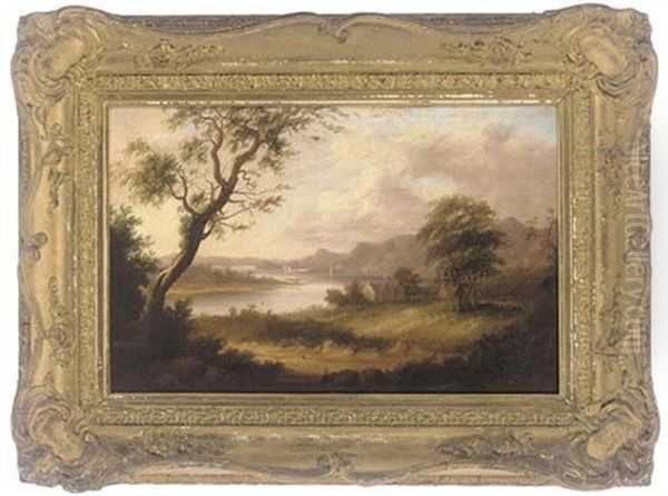 Houses On The Riverbank (+ A Bridge Over The River; Pair) Oil Painting by Alexander Nasmyth