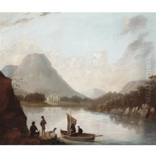 Setting Sail With A White House In The Distance (+ Sailing On Calm Waters; 2 Works) Oil Painting by Alexander Nasmyth