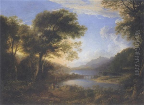 View Of Loch Tay With Kenmore Church And Bridge Oil Painting by Alexander Nasmyth