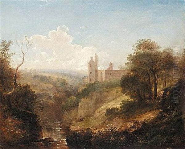 Classical Figures In An Extensive Landscape With Castle Beyond Oil Painting by Alexander Nasmyth