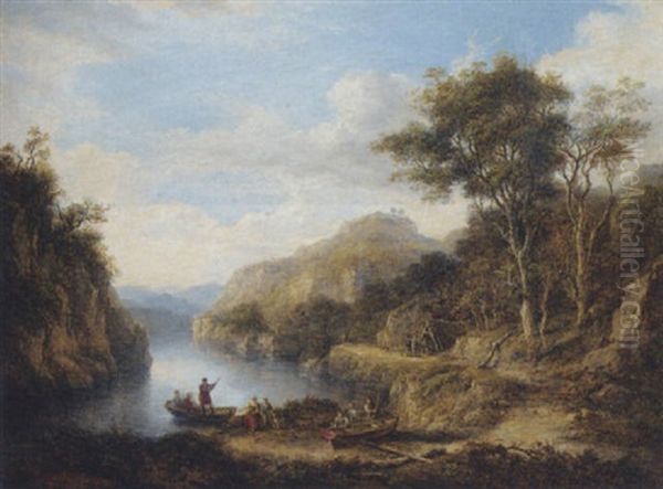 A Highland Landscape With Figures By A River Oil Painting by Alexander Nasmyth