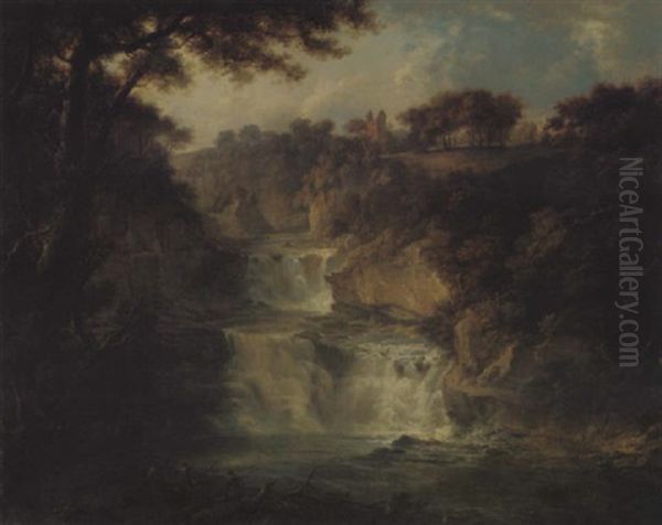 The Falls Of Clyde, With Figures Oil Painting by Alexander Nasmyth