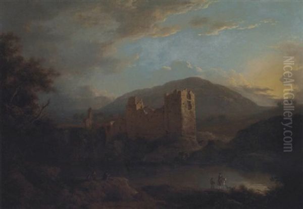 Hailes Castle And Traprain Law, East Lothian Oil Painting by Alexander Nasmyth